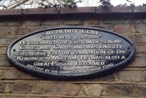 Sir Henry Cole - lived here 1879 - 1880. He originated the custom of sending Christmas cards and was largely responsible for the foundation of the Kensington Museum. He was also a great postal reformer. Erected by the Hamstead Plaque Fund.
